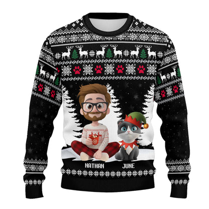 PSTS36 Cat Dad Christmas Pattern - Personalized Custom Sweater