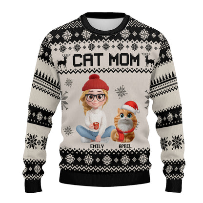 PSTS16 Cat Mom Mum Xmas 3D Cartoon Cute - Personalized Custom Sweater