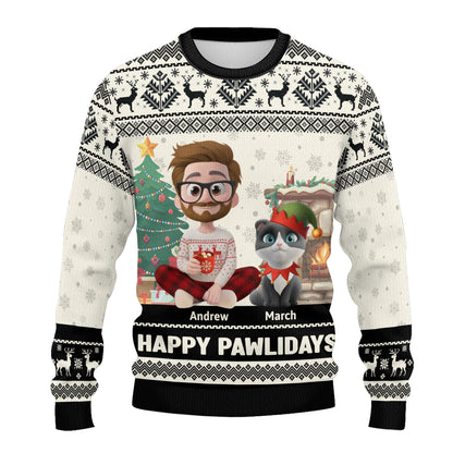 PSTS31 Happy Pawlidays Cat Dad Xmas - Personalized Custom Sweater