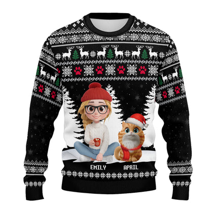 PSTS35 Cat Mom Christmas Pattern - Personalized Custom Sweater