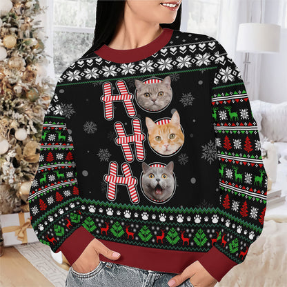 PSTS57 Ho Ho Ho Christmas Cat Dog Lover Photo Upload - Personalized Custom Sweater