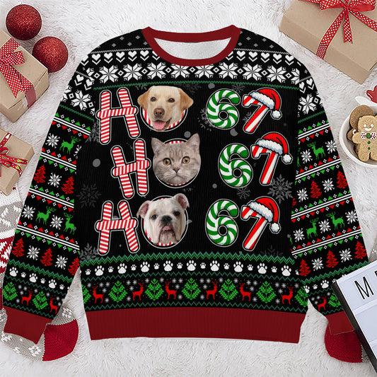 PSTS62 Ho Ho Ho 67 Christmas Cat Dog Lover Photo Upload - Personalized Custom Sweater