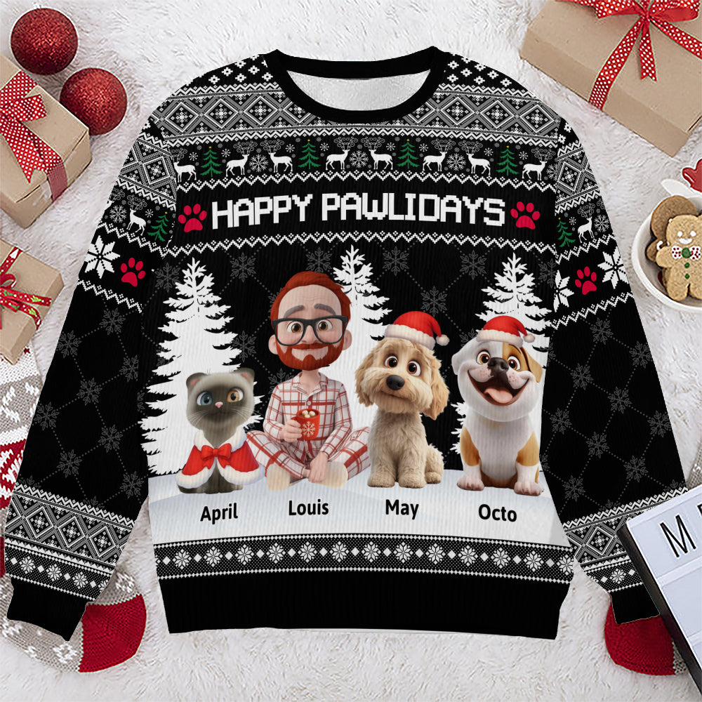 PSTS07 Fur Dad Happy Pawlidays Xmas - Personalized Custom Sweater
