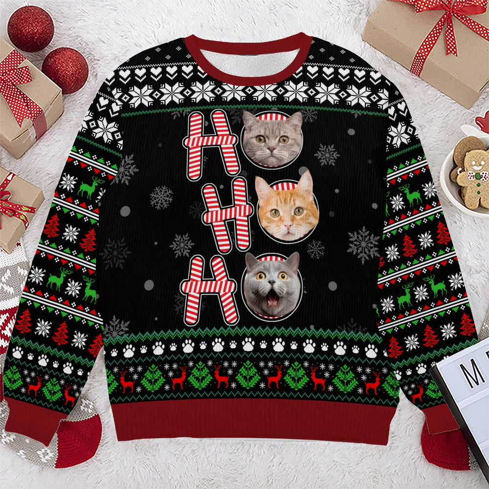 PSTS57 Ho Ho Ho Christmas Cat Dog Lover Photo Upload - Personalized Custom Sweater
