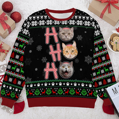 PSTS57 Ho Ho Ho Christmas Cat Dog Lover Photo Upload - Personalized Custom Sweater