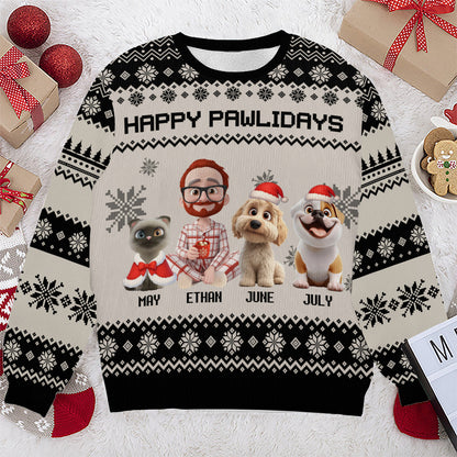 PSTS15 Fur Dad Happy Pawlidays Xmas 3D Cartoon Cute - Personalized Custom Sweater
