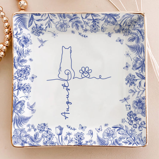 PSD04 Toile De Jouy French Dog Line - Personalized Custom Jewelry Dish