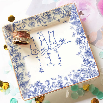 PSD04 Toile De Jouy French Dog Line - Personalized Custom Jewelry Dish