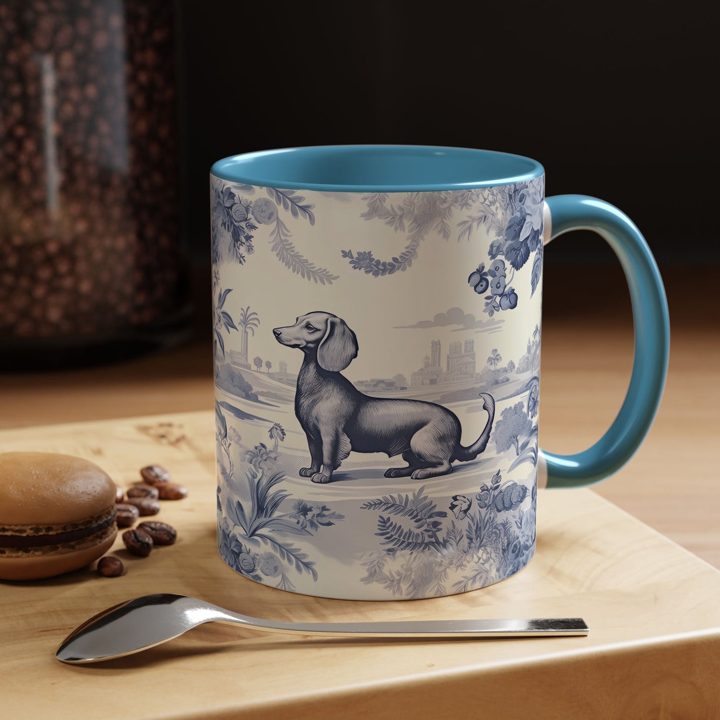 PST65 Toile De Jouy Style Dachshund Dog Lover - White Mug Accent Mug