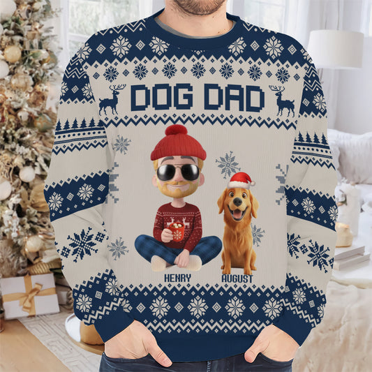 PSTS15 Dog Dad Xmas 3D Cartoon Cute - Personalized Custom Sweater