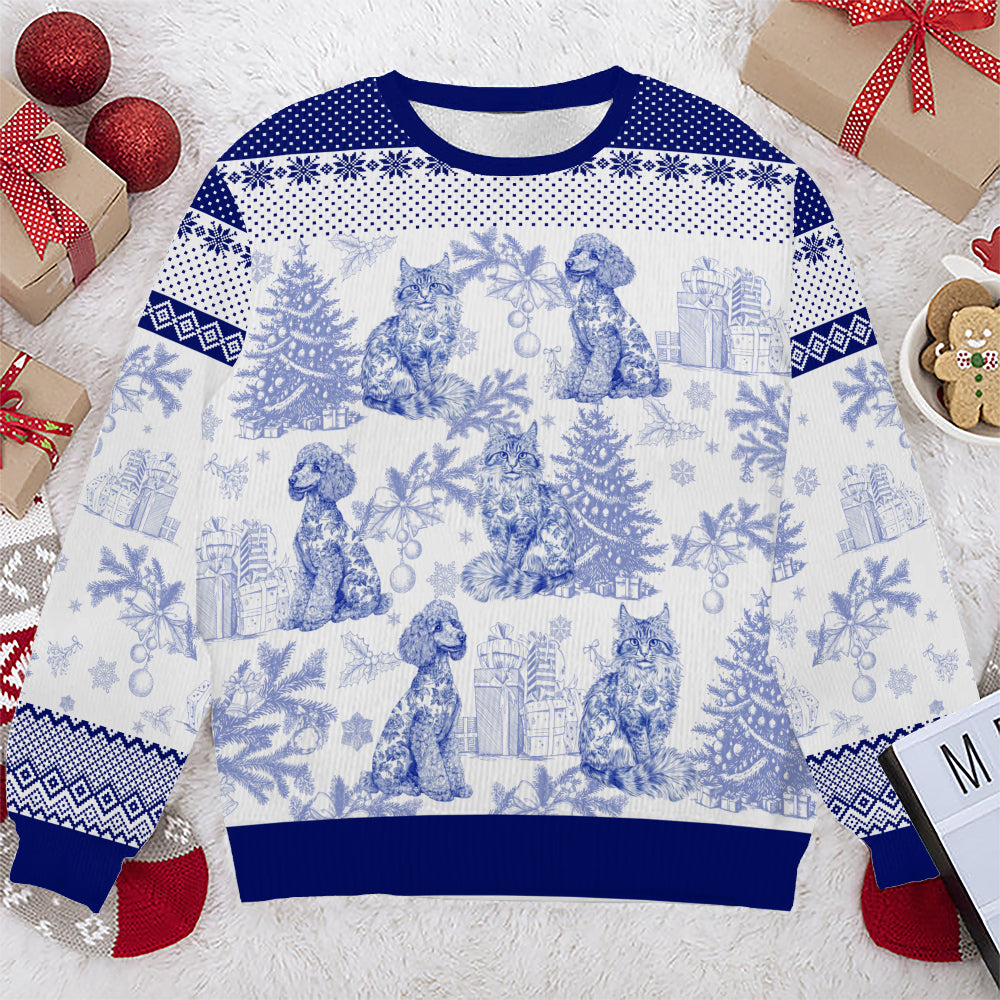 PSTS65 Toile De Jouy French Dog Cat Lover - Personalized Custom Sweater