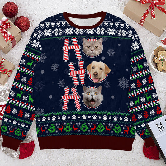 PSTS57 Ho Ho Ho Christmas Cat Dog Lover Photo Upload - Personalized Custom Sweater