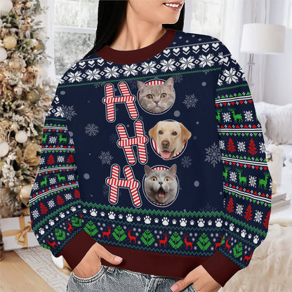 PSTS57 Ho Ho Ho Christmas Cat Dog Lover Photo Upload - Personalized Custom Sweater
