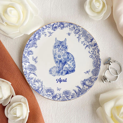 PSD03 Toile De Jouy French Cat Lover - Personalized Custom Jewelry Dish