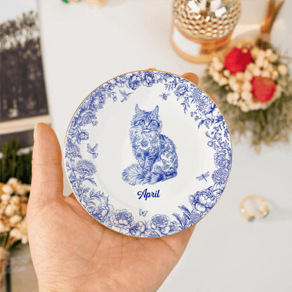 PSD03 Toile De Jouy French Cat Lover - Personalized Custom Jewelry Dish
