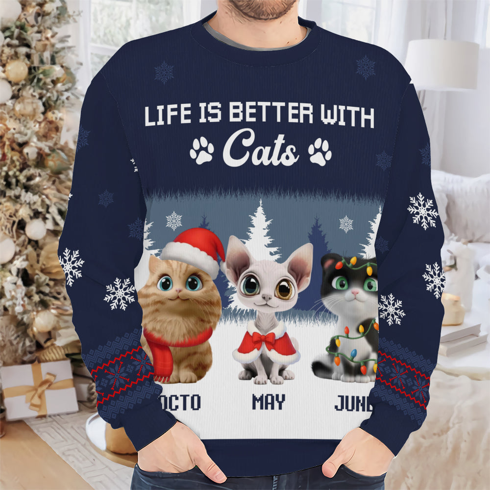 PSTS47 Life Is Better With A Cat Xmas - Personalized Custom Sweater
