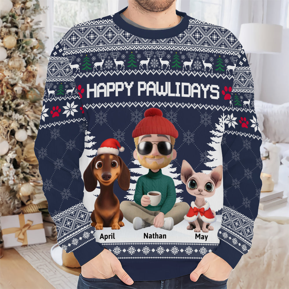 PSTS07 Fur Dad Happy Pawlidays Xmas - Personalized Custom Sweater