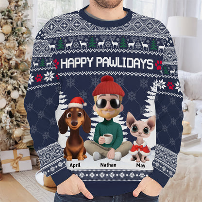 PSTS07 Fur Dad Happy Pawlidays Xmas - Personalized Custom Sweater