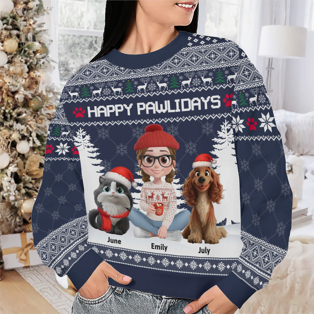 PSTS06 Fur Mom Happy Pawlidays Xmas - Personalized Custom Sweater