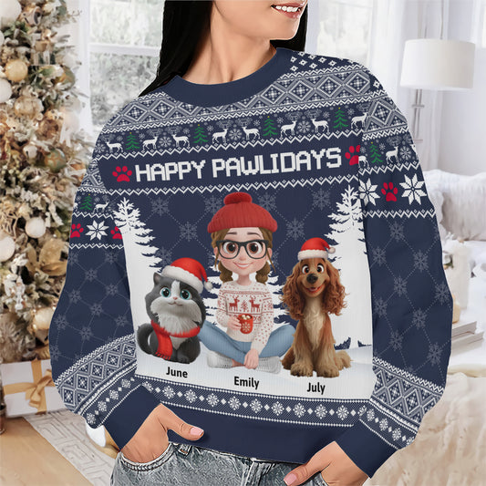 PSTS06 Fur Mom Happy Pawlidays Xmas - Personalized Custom Sweater