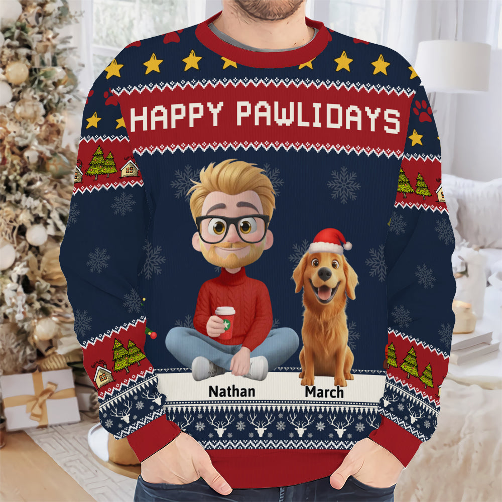 PSTS03 Fur Dad Happy Pawlidays - Personalized Custom Sweater