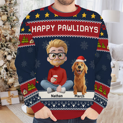 PSTS03 Fur Dad Happy Pawlidays - Personalized Custom Sweater