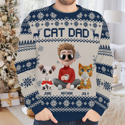 PSTS17 Cat Dad Xmas 3D Cartoon Cute - Personalized Custom Sweater