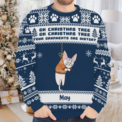 PSTS44 Oh Christmas Tree Your Ornaments Are History Grumpy Cat - Personalized Custom Sweater