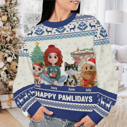 PSTS30 Happy Pawlidays Cat Mom Xmas - Personalized Custom Sweater