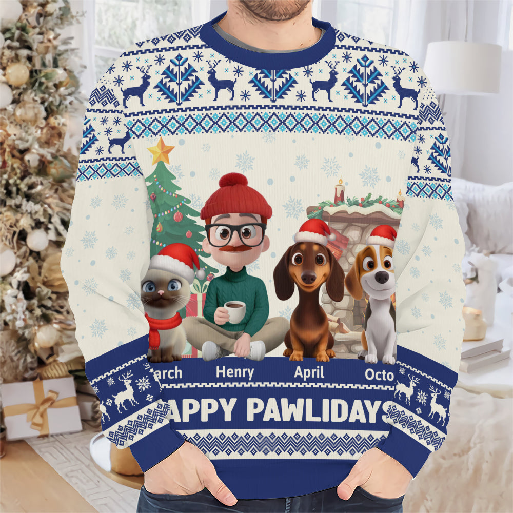 PSTS29 Happy Pawlidays Fur Dad Xmas - Personalized Custom Sweater