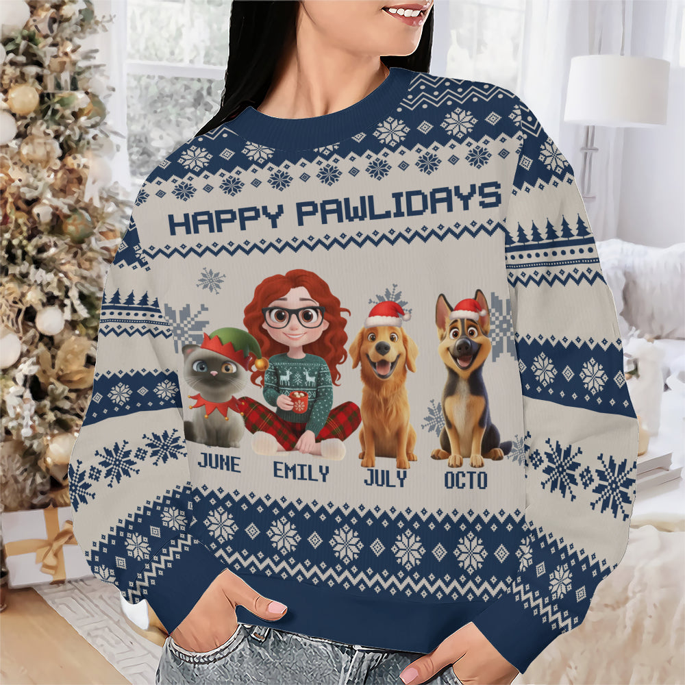 PSTS14 Fur Mom Happy Pawlidays Xmas 3D Cartoon Cute - Personalized Custom Sweater