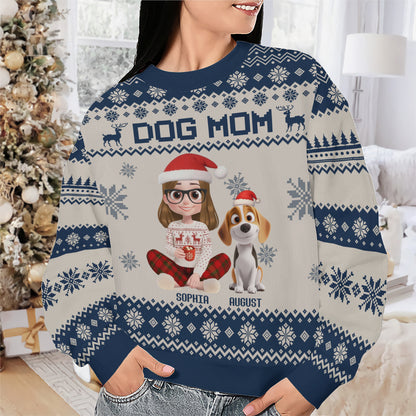 PSTS14 Dog Mom Mum Xmas 3D Cartoon Cute - Personalized Custom Sweater
