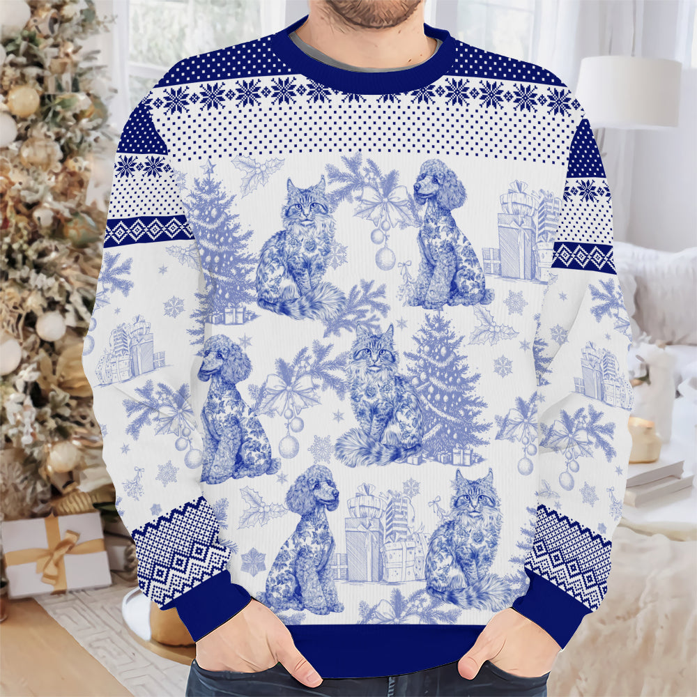 PSTS65 Toile De Jouy French Dog Cat Lover - Personalized Custom Sweater