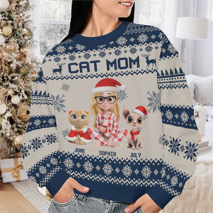 PSTS16 Cat Mom Mum Xmas 3D Cartoon Cute - Personalized Custom Sweater