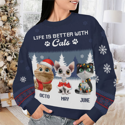 PSTS47 Life Is Better With A Cat Xmas - Personalized Custom Sweater