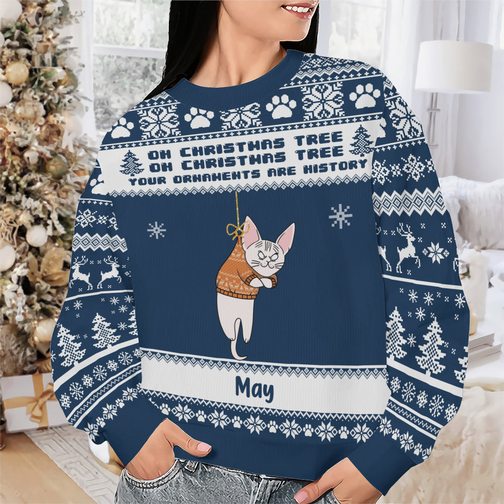 PSTS44 Oh Christmas Tree Your Ornaments Are History Grumpy Cat - Personalized Custom Sweater