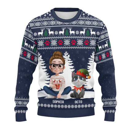 PSTS35 Cat Mom Christmas Pattern - Personalized Custom Sweater