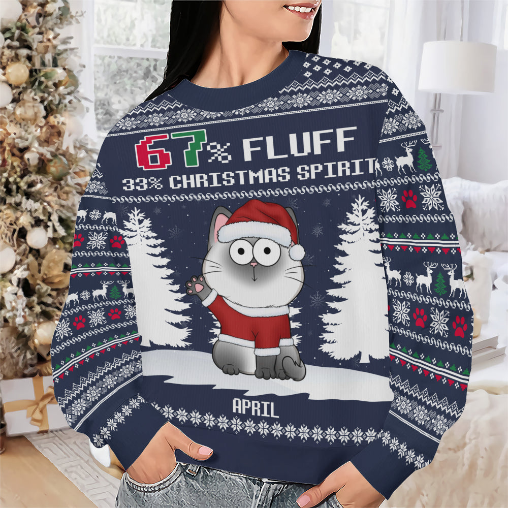 PSTS58 67% Fluff 33% Christmas Spirit Cat Lover - Personalized Custom Sweater