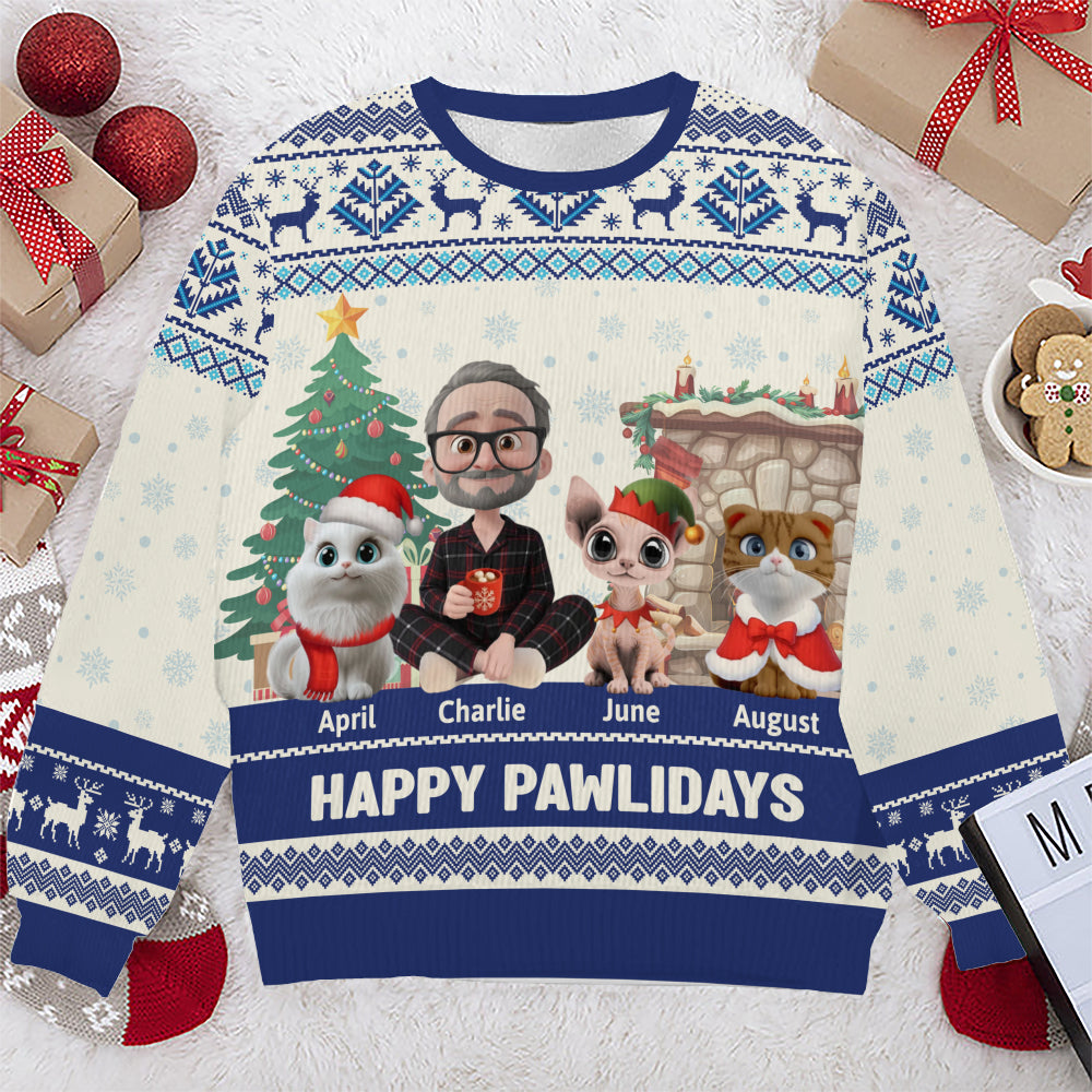 PSTS31 Happy Pawlidays Cat Dad Xmas - Personalized Custom Sweater