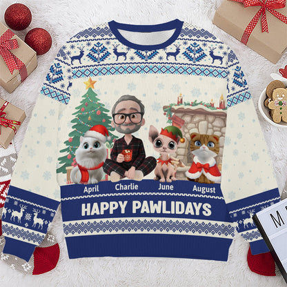 PSTS31 Happy Pawlidays Cat Dad Xmas - Personalized Custom Sweater