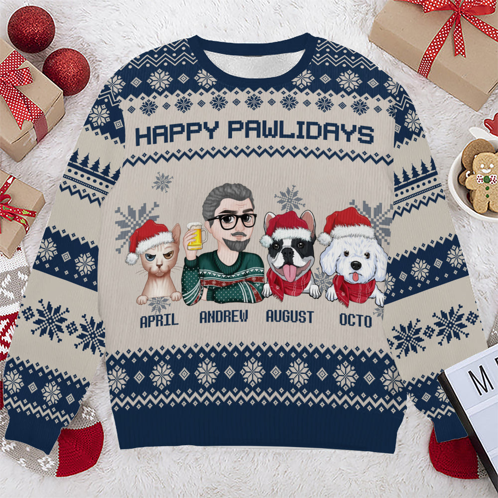 PSTS11 Fur Dad Happy Pawlidays Xmas - Personalized Custom Sweater