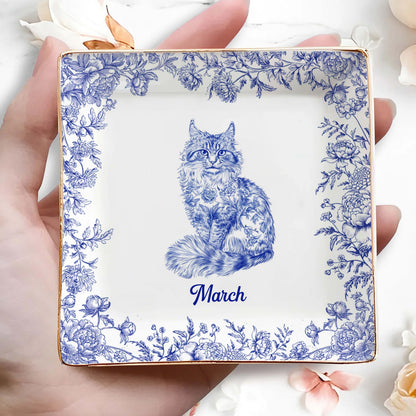PSD03 Toile De Jouy French Cat Lover - Personalized Custom Jewelry Dish