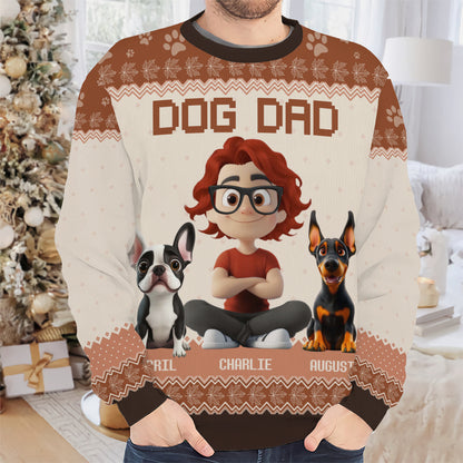 PSTS22 Dog Dad Autumn Leave 3D Cartoon Cute - Personalized Custom Sweater