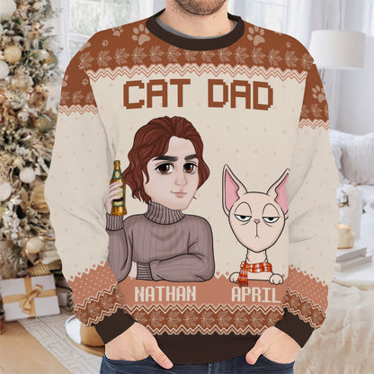 PSTS25 Cat Dad Autumn Leave - Personalized Custom Sweater