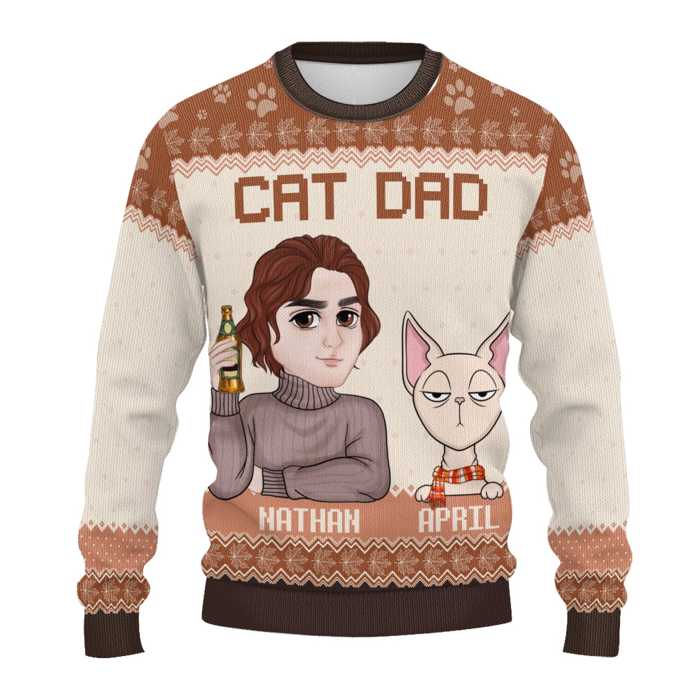 PSTS25 Cat Dad Autumn Leave - Personalized Custom Sweater