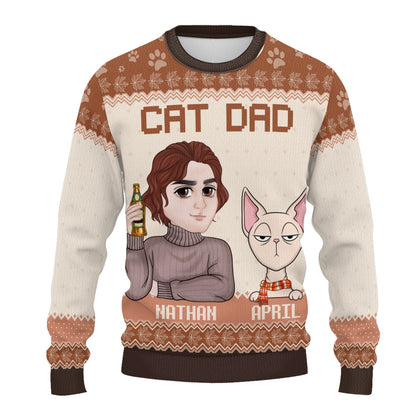 PSTS25 Cat Dad Autumn Leave - Personalized Custom Sweater