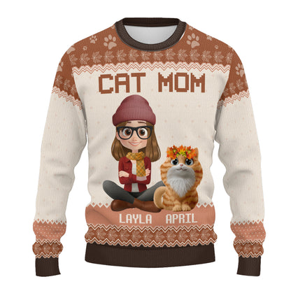 PSTS26 Cat Mom Mum Autumn Leave 3D Cartoon Dog Lover - Personalized Custom Sweater