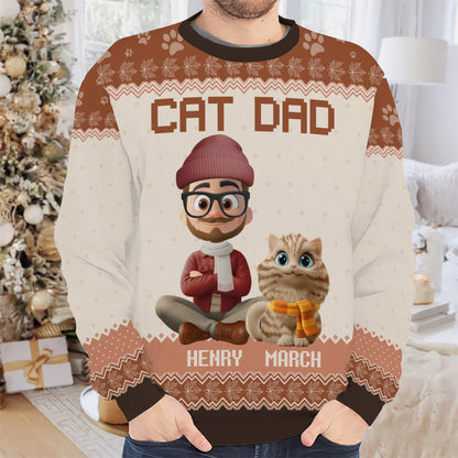 PSTS27 Cat Dad Autumn Leave 3D Cartoon Dog Lover - Personalized Custom Sweater
