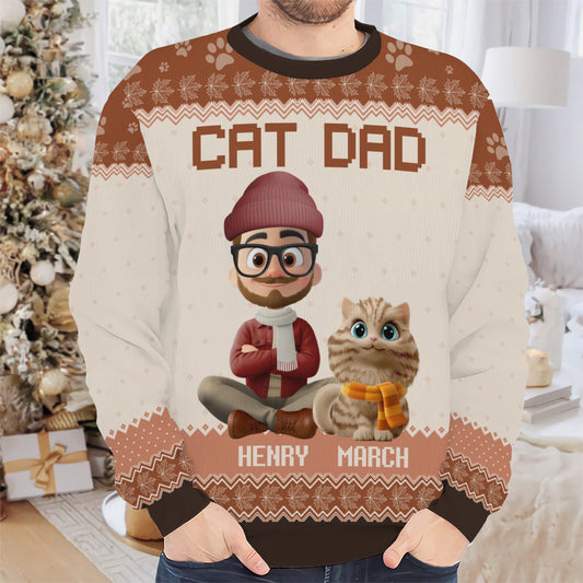 PSTS27 Cat Dad Autumn Leave 3D Cartoon Dog Lover - Personalized Custom Sweater
