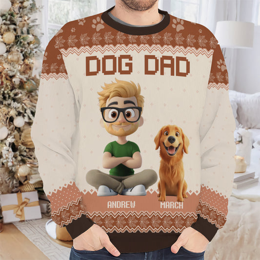 PSTS22 Dog Dad Autumn Leave 3D Cartoon Cute - Personalized Custom Sweater